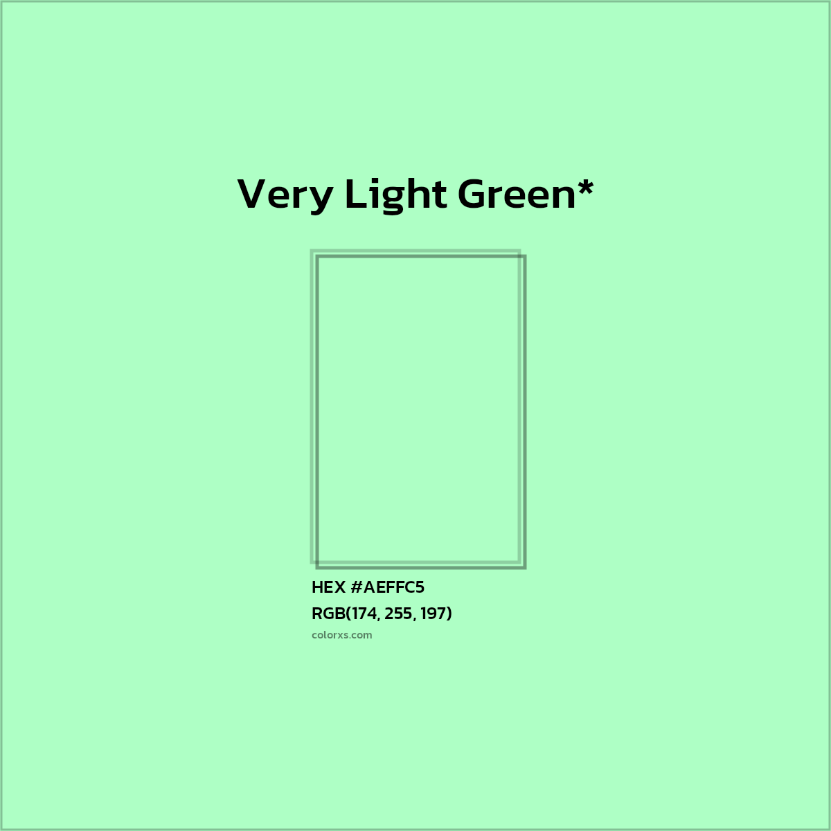 #AEFFC5 hex color. RGB, RYB, CMYK, HSL, HSV codes and color conversions. Matching color names, palettes, paints.