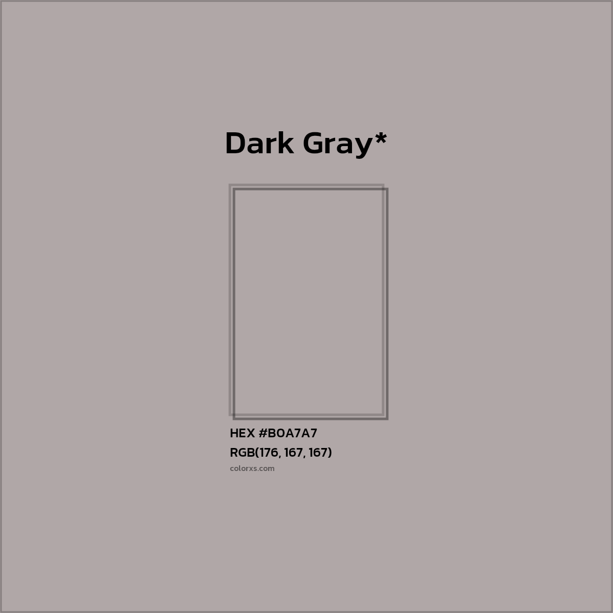 #B0A7A7 hex color. RGB, RYB, CMYK, HSL, HSV codes and color conversions. Matching color names, palettes, paints.