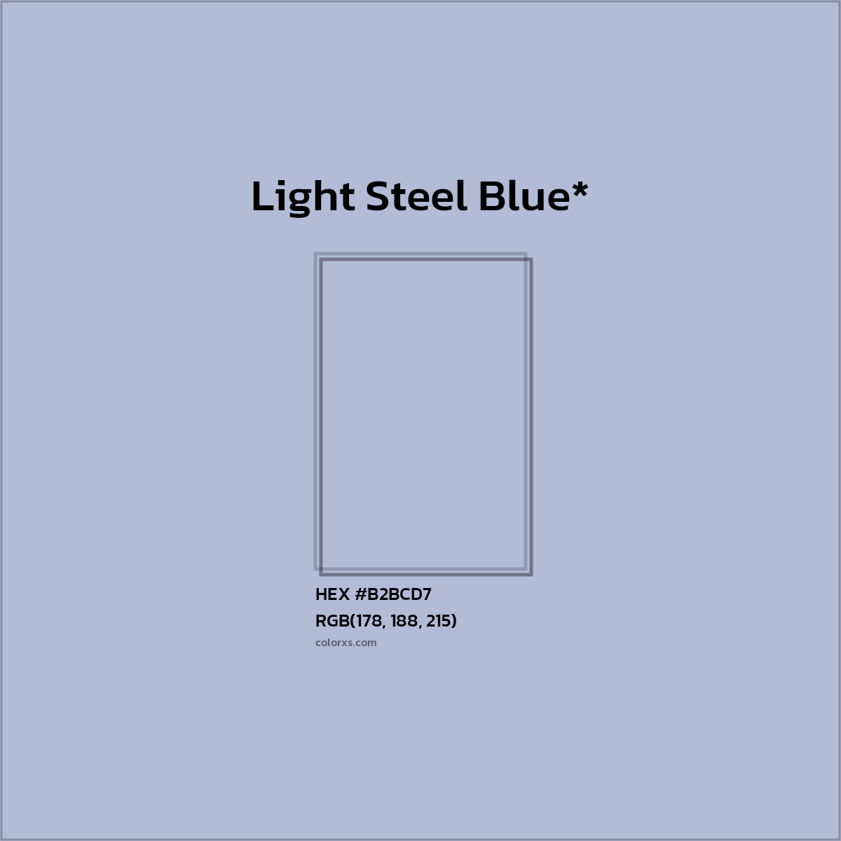 #B2BCD7 hex color. RGB, RYB, CMYK, HSL, HSV codes and color conversions. Matching color names, palettes, paints.