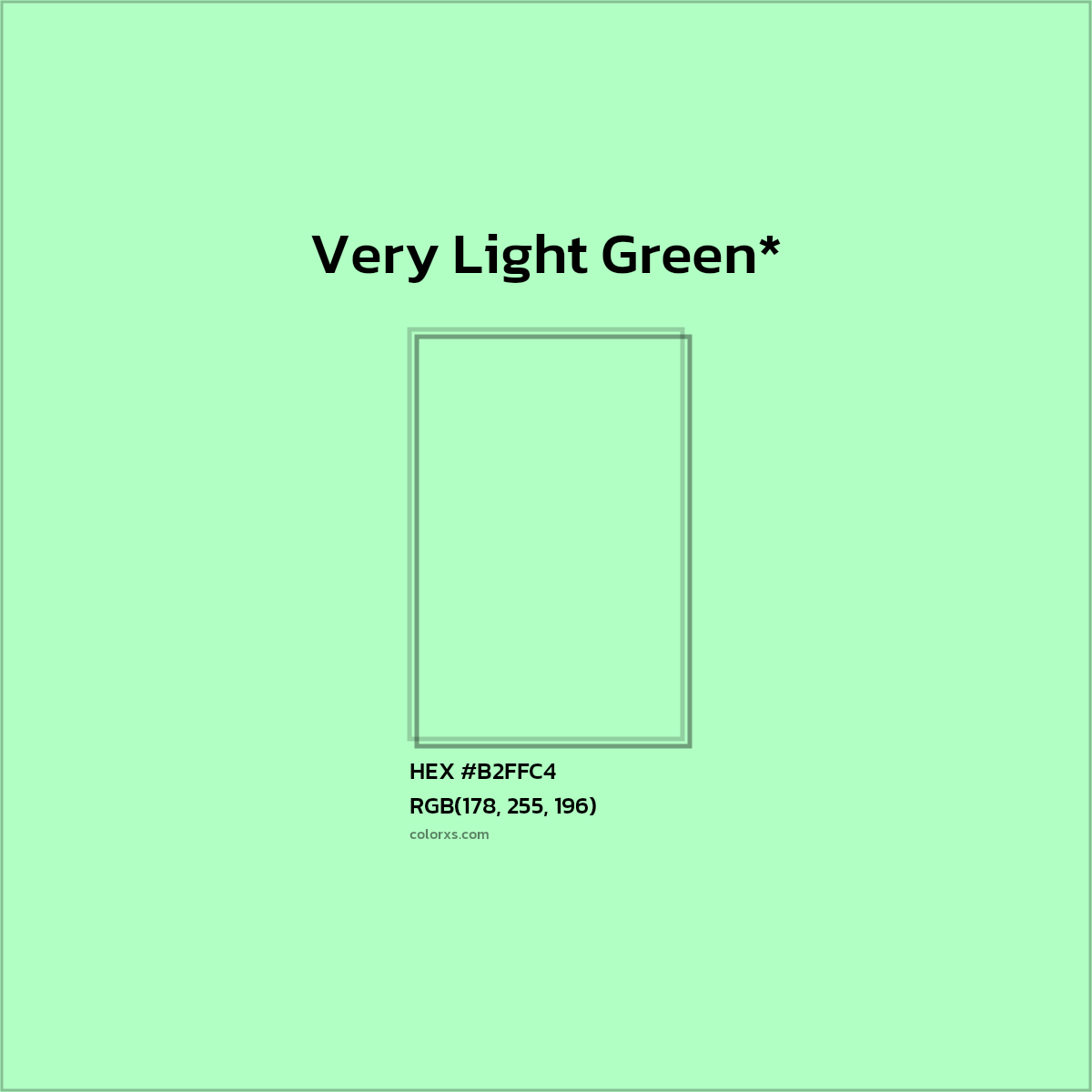#B2FFC4 hex color. RGB, RYB, CMYK, HSL, HSV codes and color conversions. Matching color names, palettes, paints.