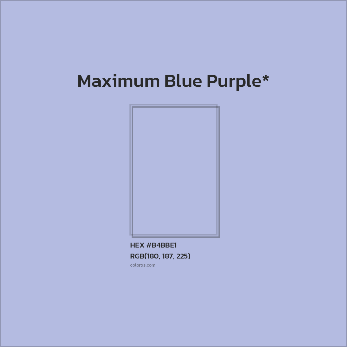 #B4BBE1 hex color. RGB, RYB, CMYK, HSL, HSV codes and color conversions. Matching color names, palettes, paints.