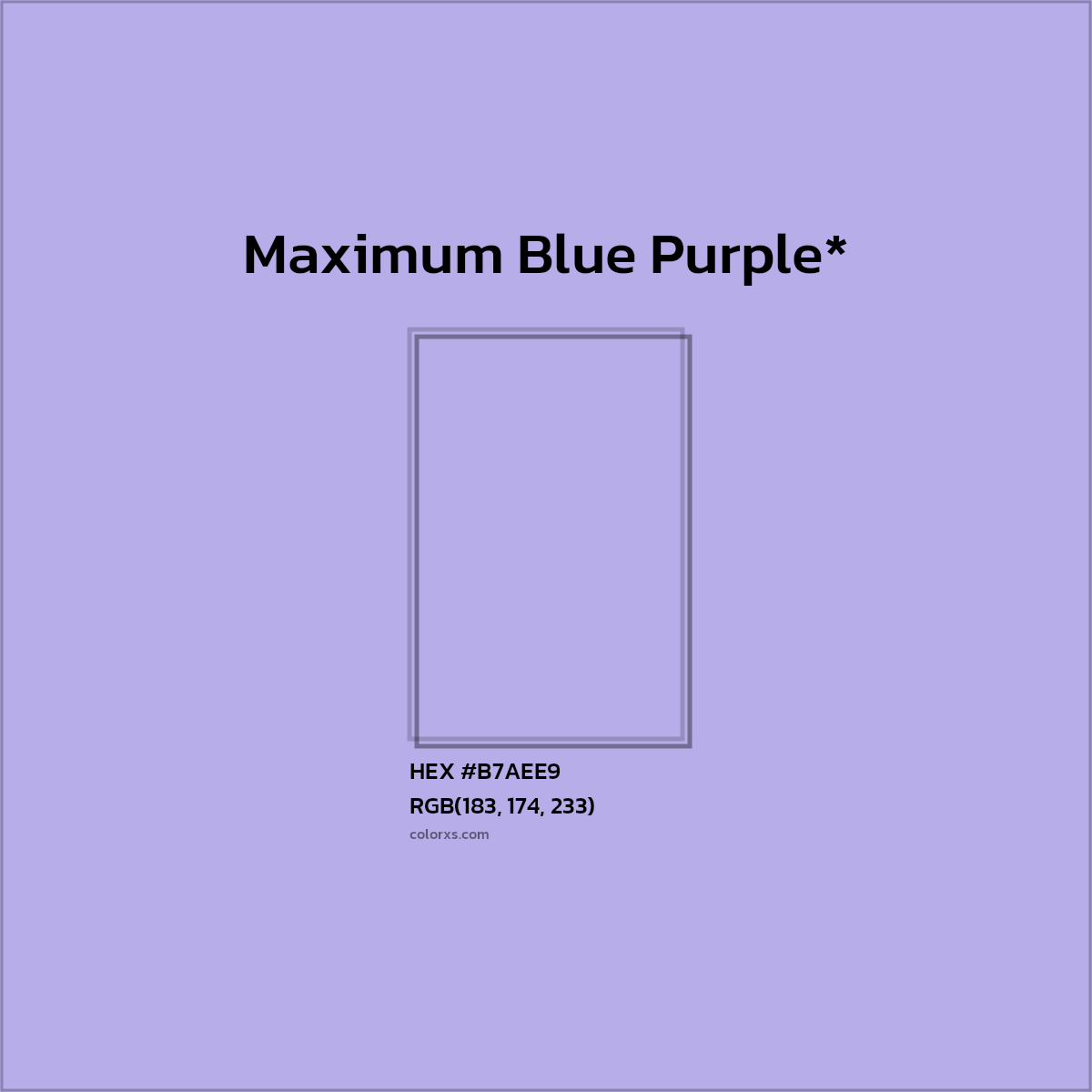 #B7AEE9 hex color. RGB, RYB, CMYK, HSL, HSV codes and color conversions. Matching color names, palettes, paints.