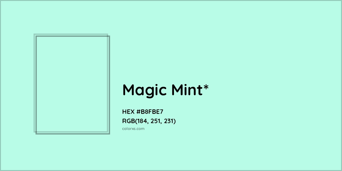 HEX #B8FBE7 Color Name, Color Code, Palettes, Similar Paints, Images