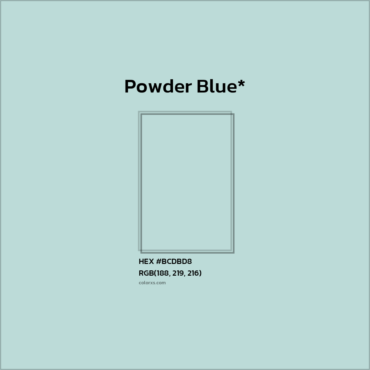 HEX #BCDBD8 Color Name, Color Code, Palettes, Similar Paints, Images