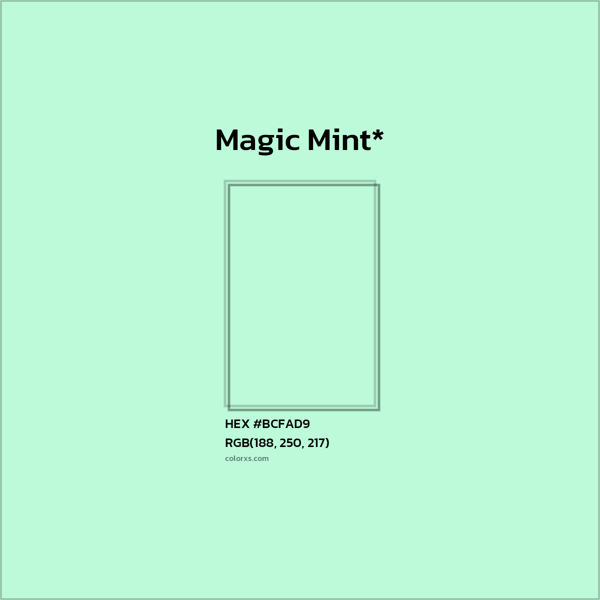 HEX #BCFAD9 Color Name, Color Code, Palettes, Similar Paints, Images