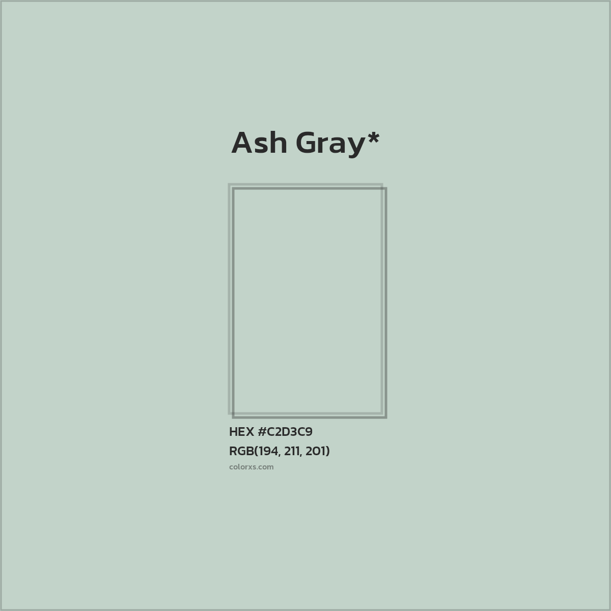 #C2D3C9 hex color. RGB, RYB, CMYK, HSL, HSV codes and color conversions. Matching color names, palettes, paints.