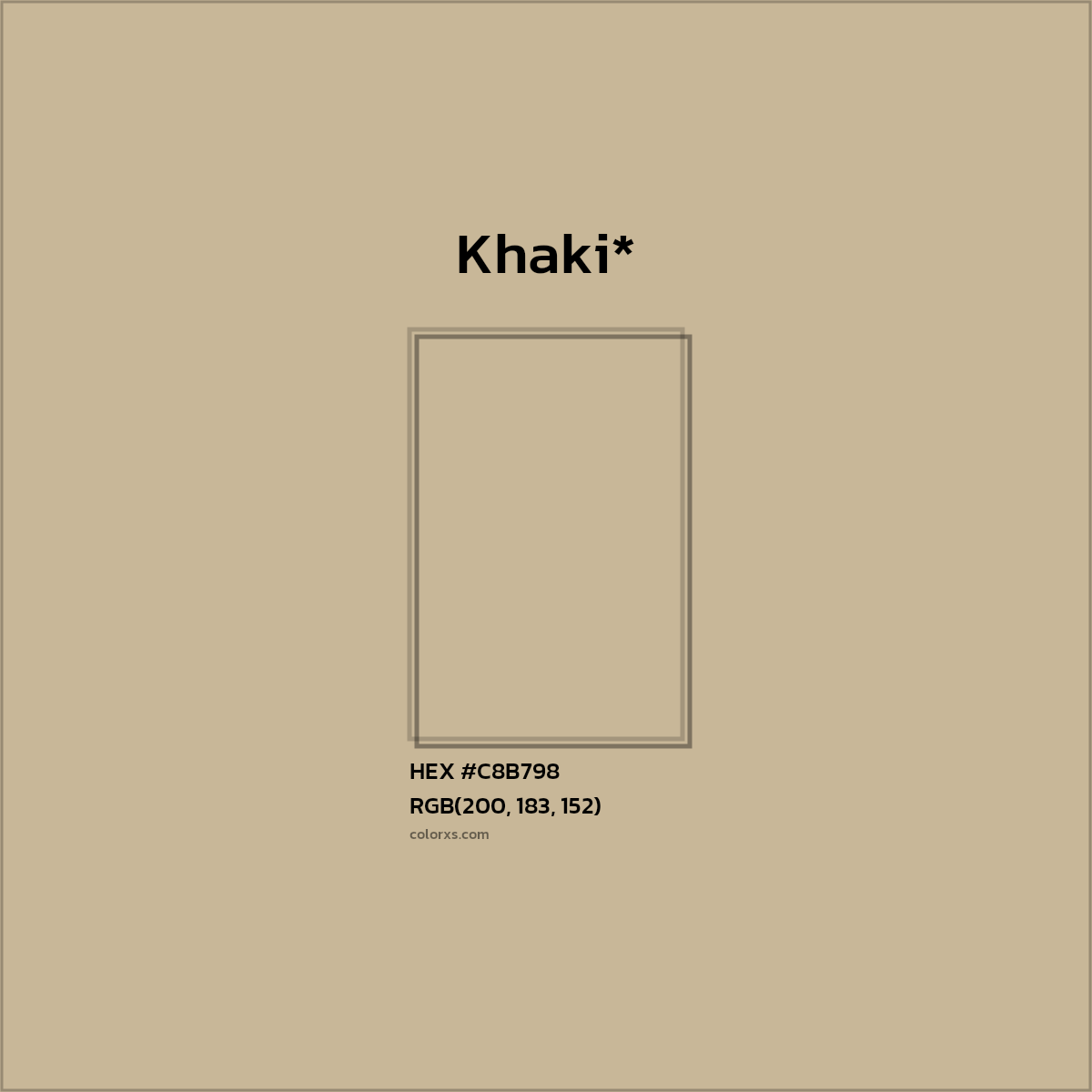 #C8B798 hex color. RGB, RYB, CMYK, HSL, HSV codes and color conversions. Matching color names, palettes, paints.