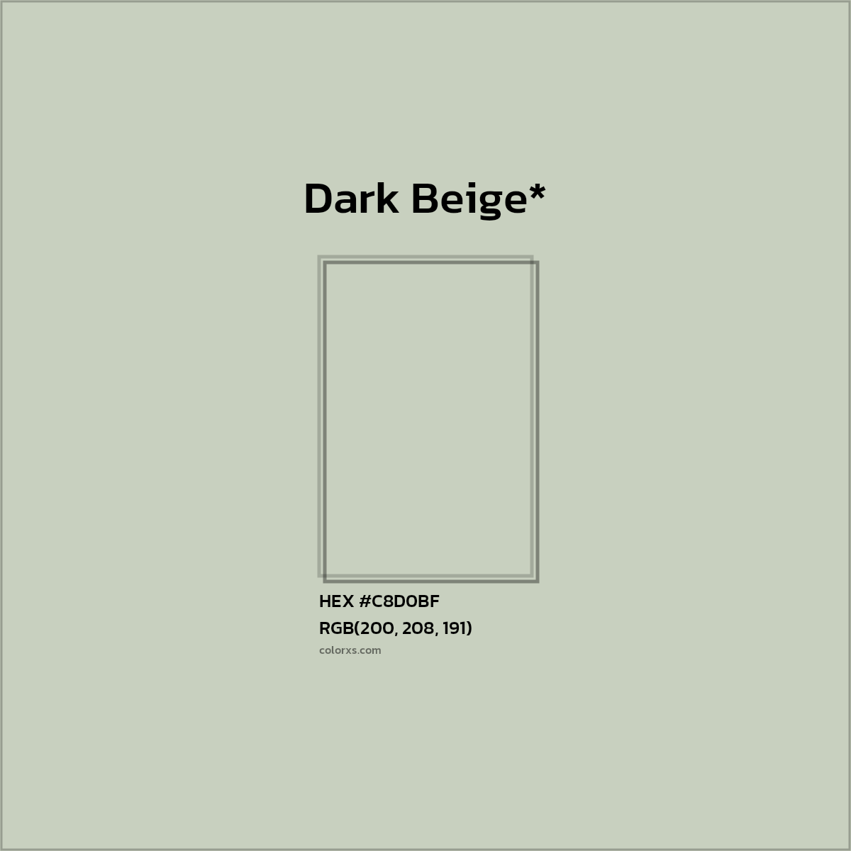 #C8D0BF hex color. RGB, RYB, CMYK, HSL, HSV codes and color conversions. Matching color names, palettes, paints.