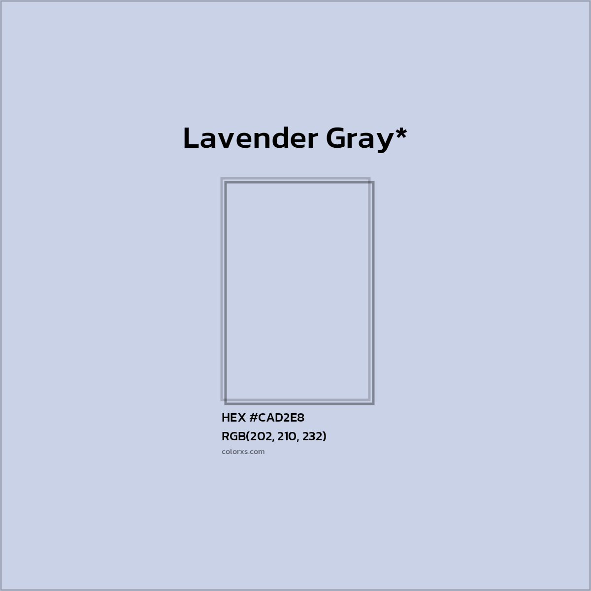 #CAD2E8 hex color. RGB, RYB, CMYK, HSL, HSV codes and color conversions. Matching color names, palettes, paints.