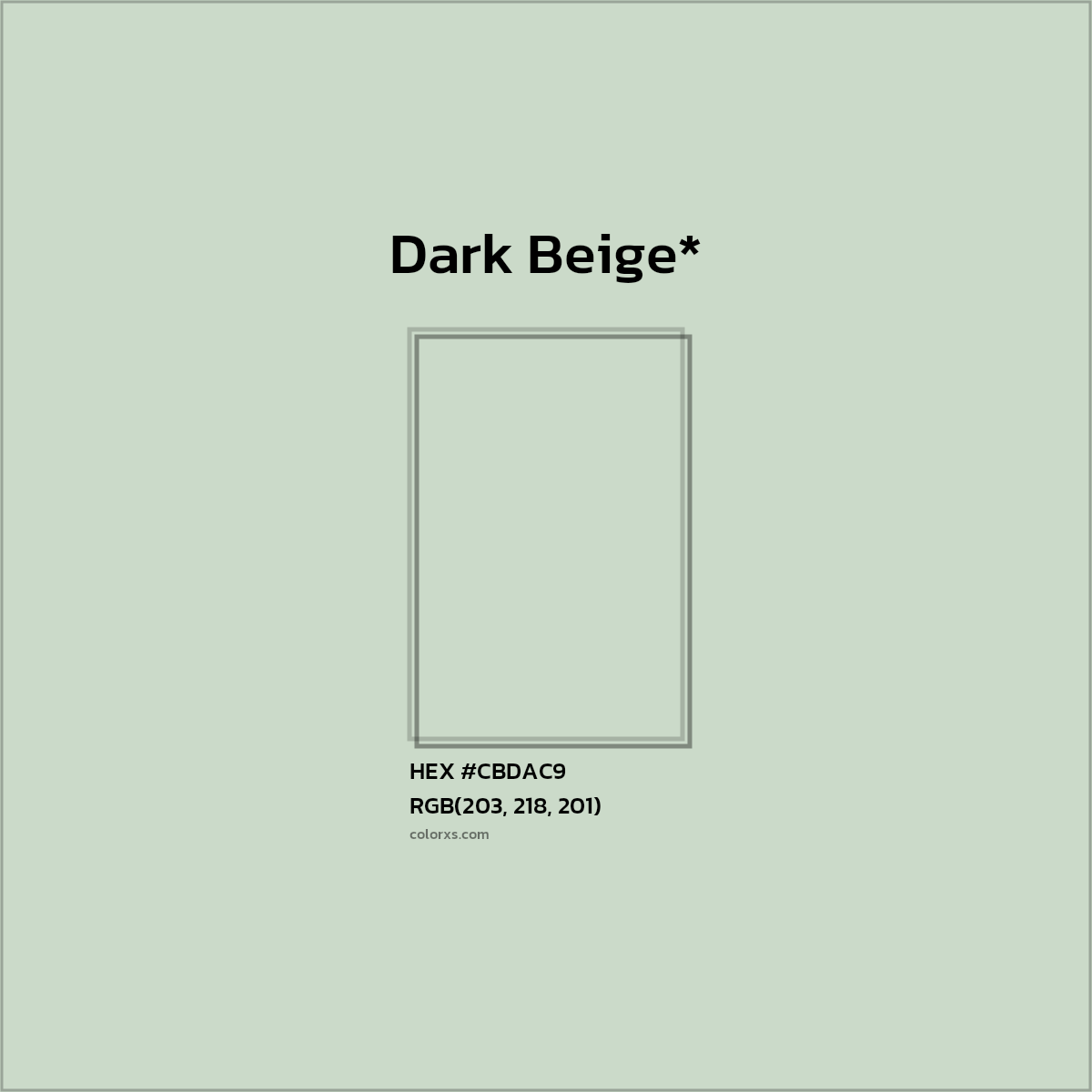#CBDAC9 hex color. RGB, RYB, CMYK, HSL, HSV codes and color conversions. Matching color names, palettes, paints.