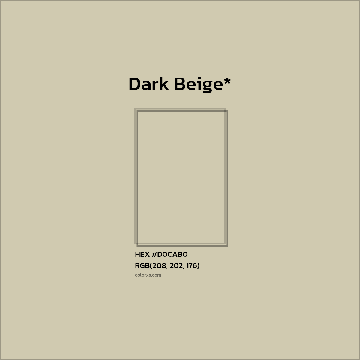 #D0CAB0 hex color. RGB, RYB, CMYK, HSL, HSV codes and color conversions. Matching color names, palettes, paints.