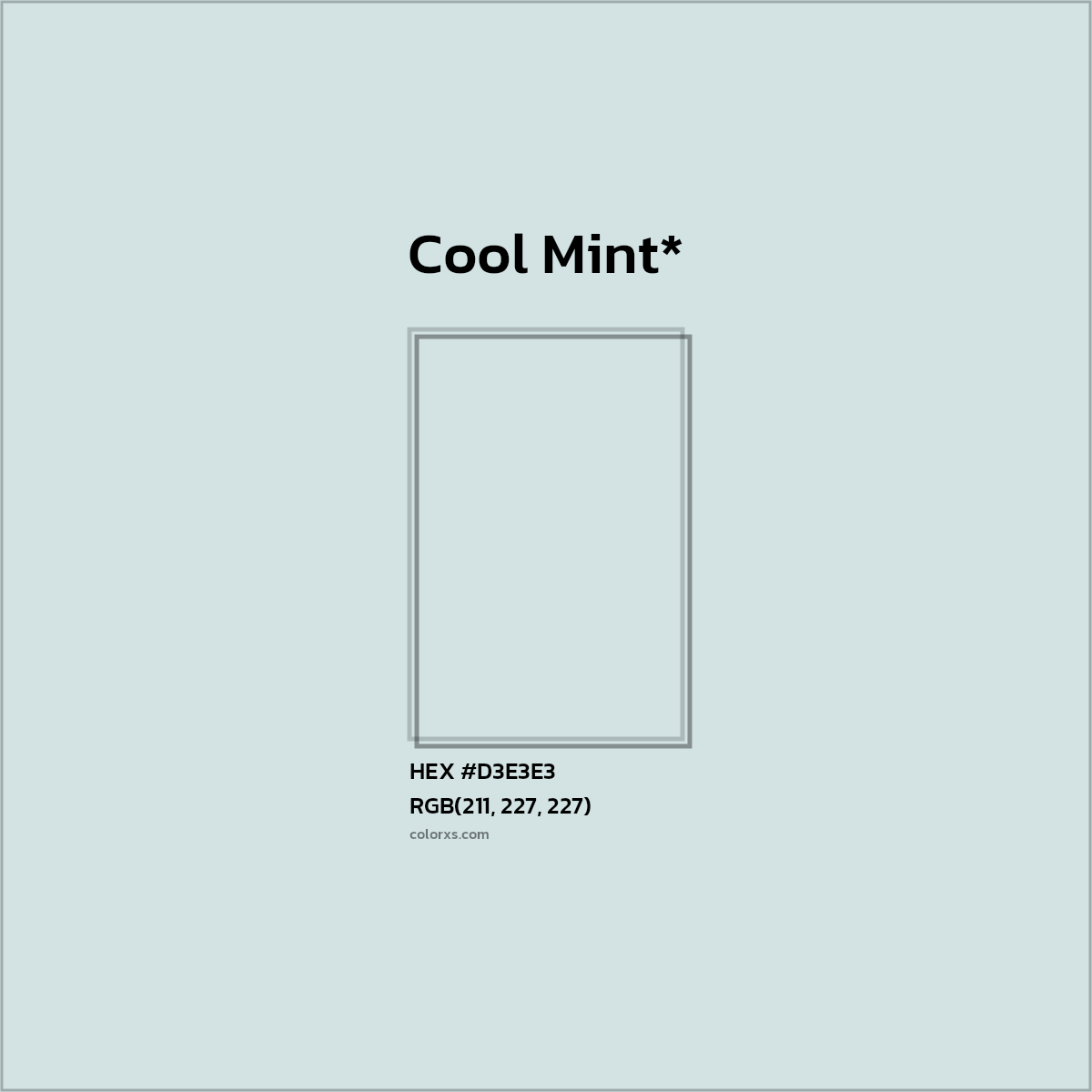 #D3E3E3 hex color. RGB, RYB, CMYK, HSL, HSV codes and color conversions. Matching color names, palettes, paints.
