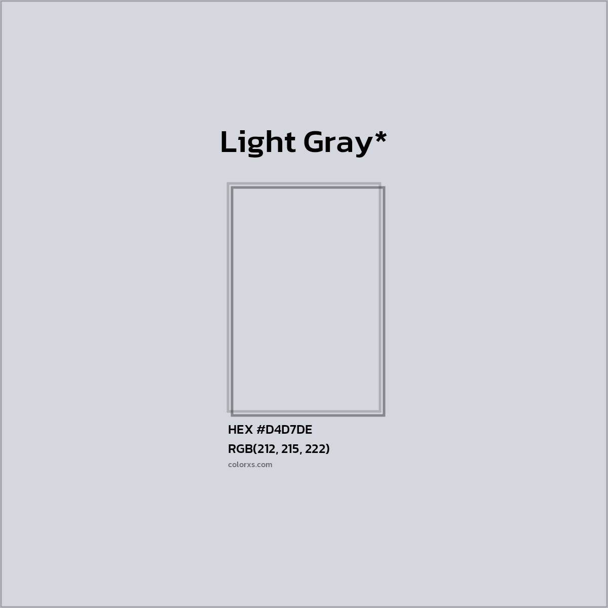 #D4D7DE hex color. RGB, RYB, CMYK, HSL, HSV codes and color conversions. Matching color names, palettes, paints.