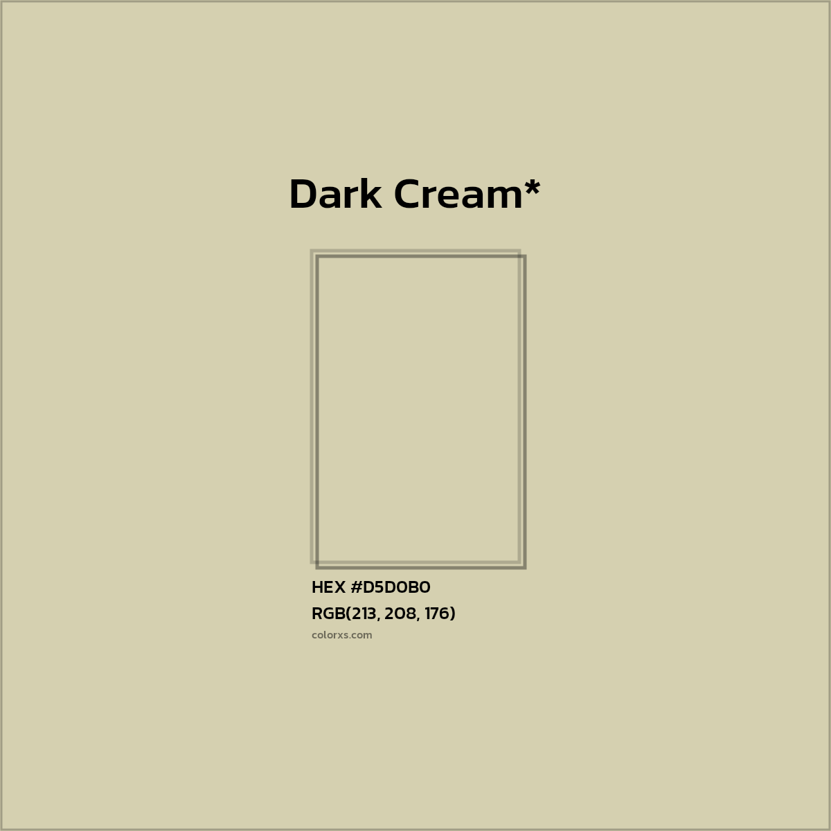 #D5D0B0 hex color. RGB, RYB, CMYK, HSL, HSV codes and color conversions. Matching color names, palettes, paints.