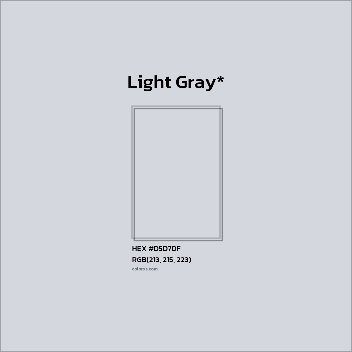 #D5D7DF hex color. RGB, RYB, CMYK, HSL, HSV codes and color conversions. Matching color names, palettes, paints.