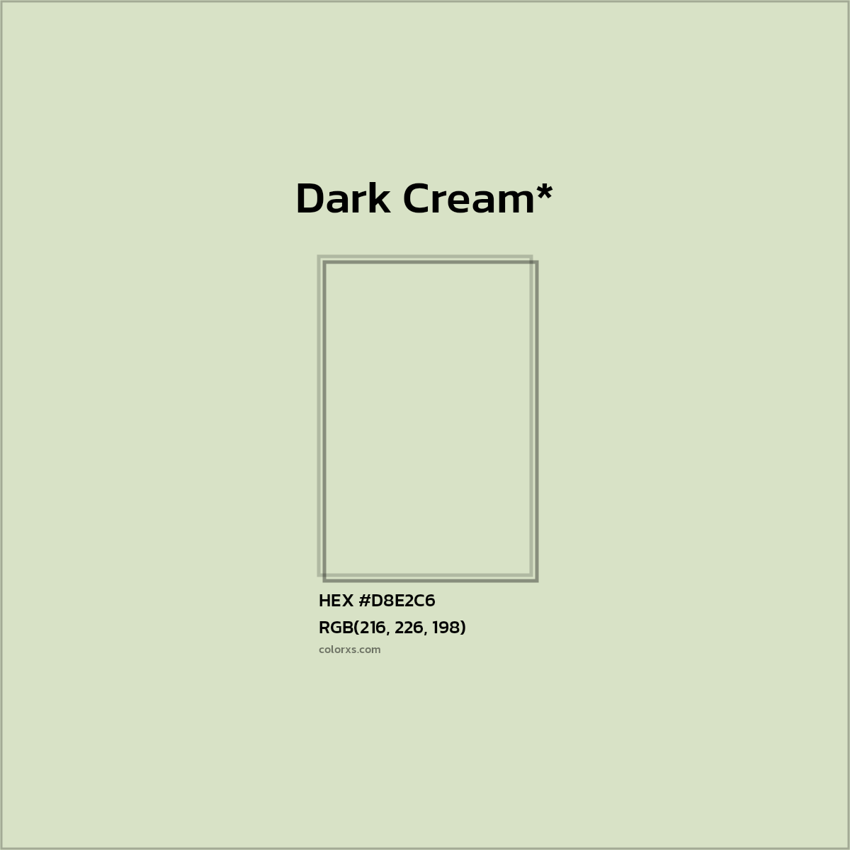 #D8E2C6 hex color. RGB, RYB, CMYK, HSL, HSV codes and color conversions. Matching color names, palettes, paints.