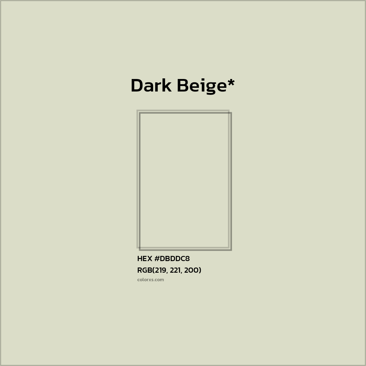 #DBDDC8 hex color. RGB, RYB, CMYK, HSL, HSV codes and color conversions. Matching color names, palettes, paints.