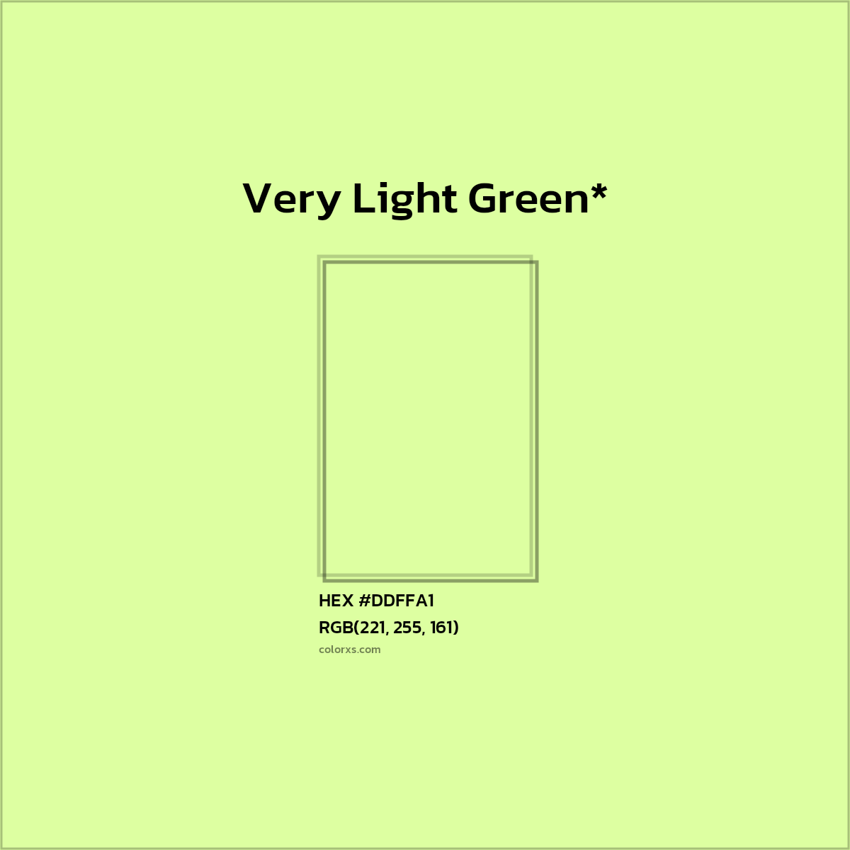 #DDFFA1 hex color. RGB, RYB, CMYK, HSL, HSV codes and color conversions. Matching color names, palettes, paints.