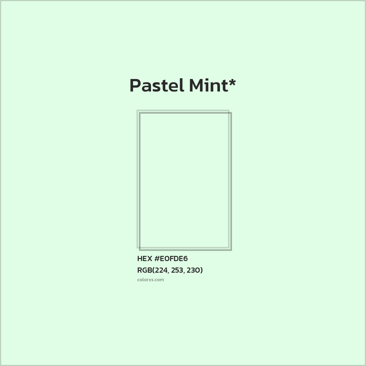 #E0FDE6 hex color. RGB, RYB, CMYK, HSL, HSV codes and color conversions. Matching color names, palettes, paints.