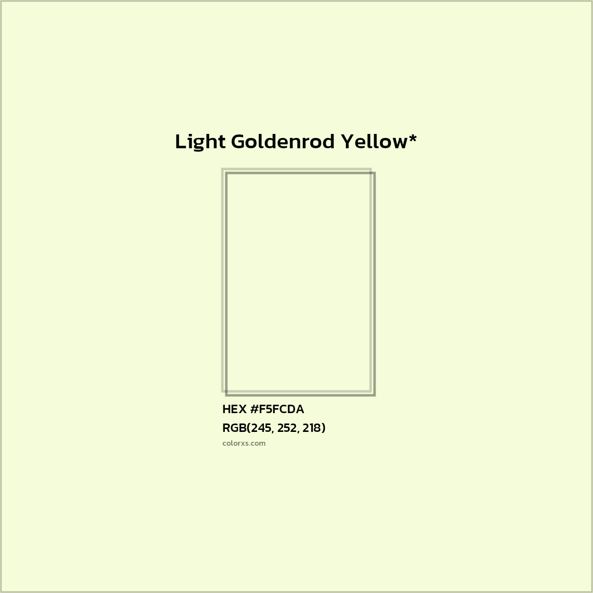#F5FCDA hex color. RGB, RYB, CMYK, HSL, HSV codes and color conversions. Matching color names, palettes, paints.
