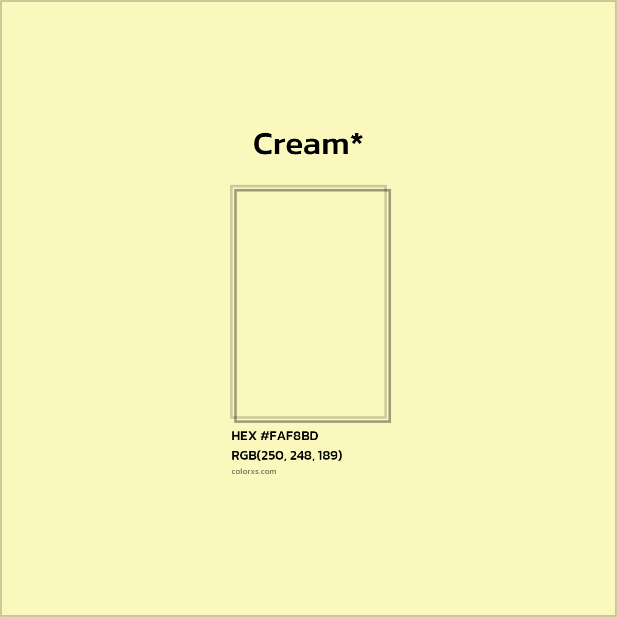 HEX #FAF8BD Color Name, Color Code, Palettes, Similar Paints, Images