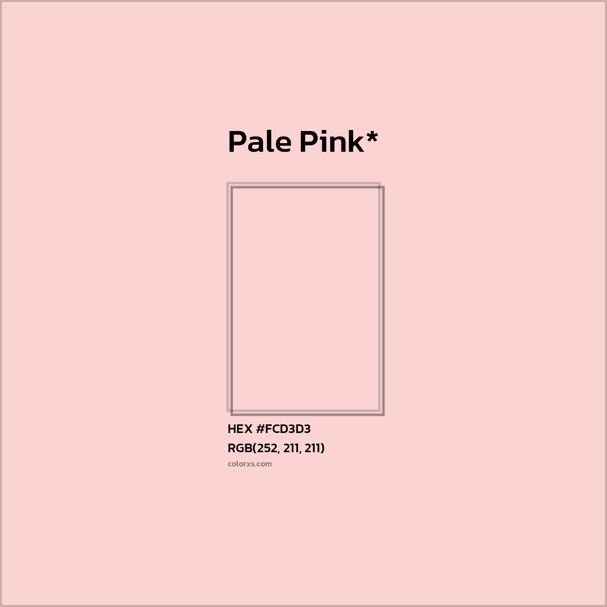 #FCD3D3 hex color. RGB, RYB, CMYK, HSL, HSV codes and color conversions. Matching color names, palettes, paints.