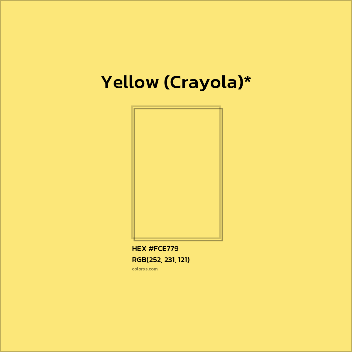 #FCE779 hex color. RGB, RYB, CMYK, HSL, HSV codes and color conversions. Matching color names, palettes, paints.